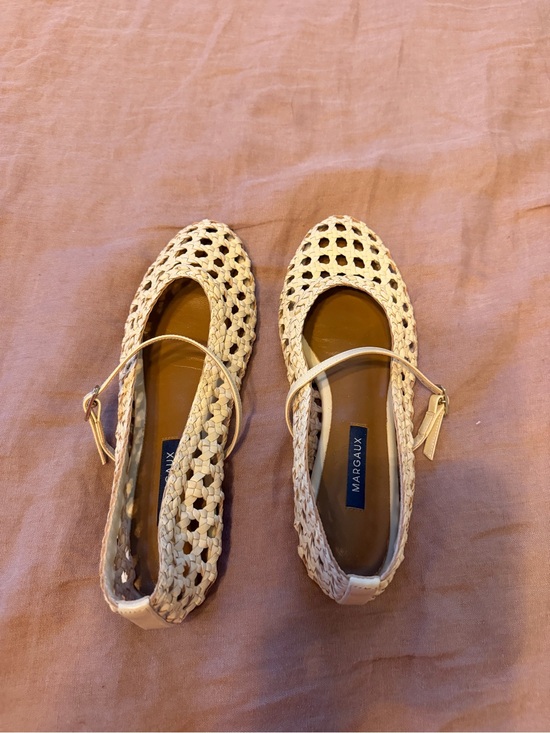 Margaux Shoes - Margaux Ivory Woven Ankle-Strap Flats